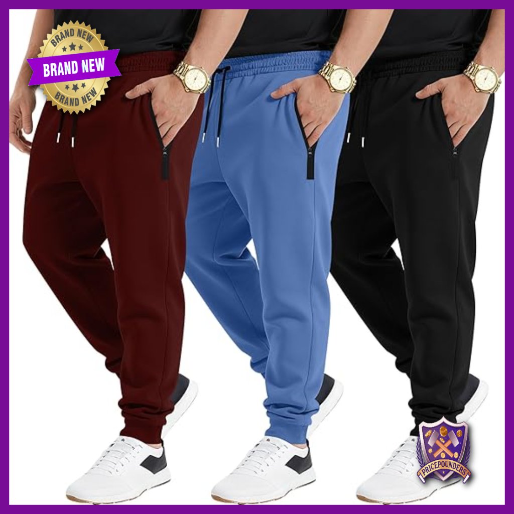 3 Pack Men's Joggers Sweatpants With Zipper Pockets For Gym Running